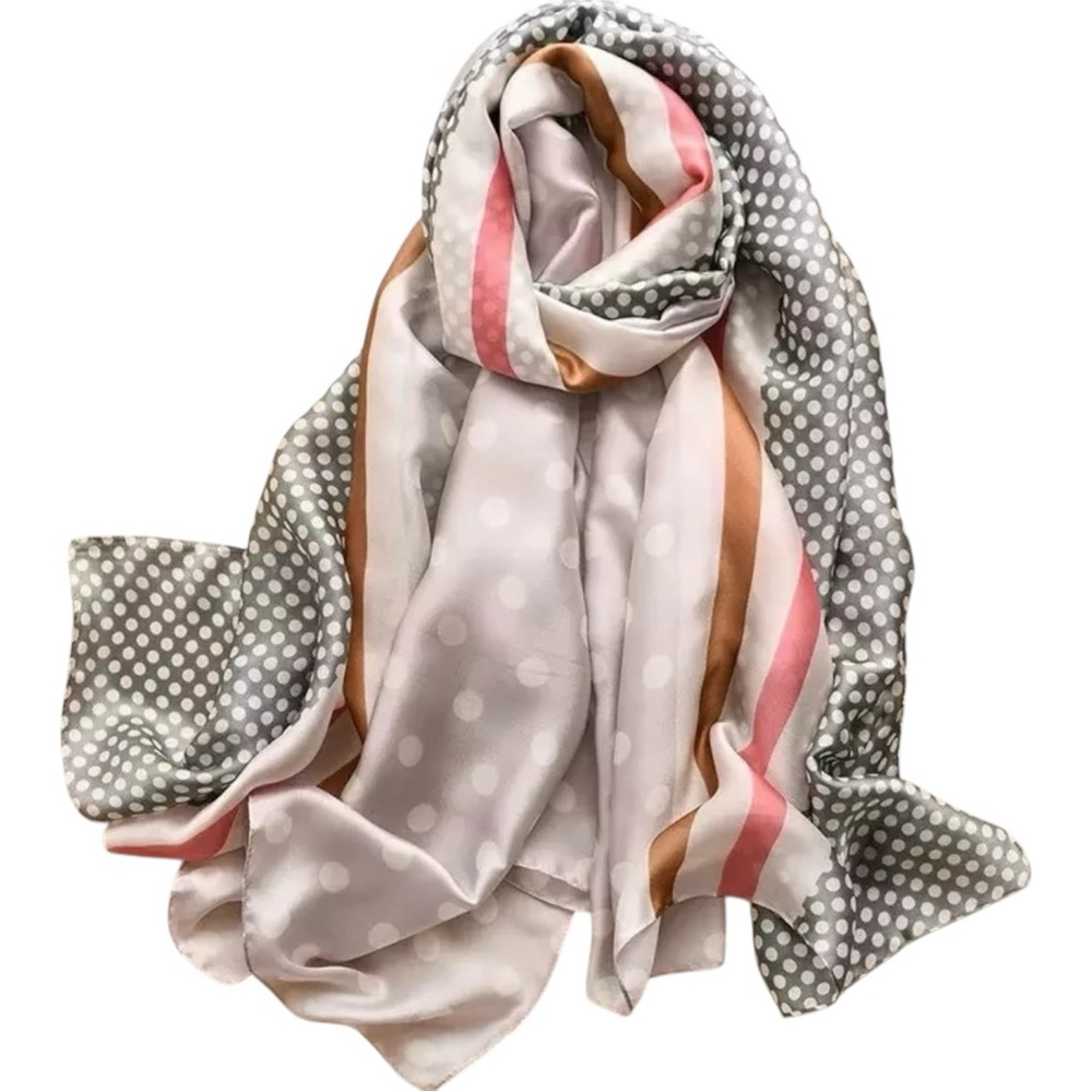 NWT Pink and Gray Polka Dot Silky Satin Scarf Shawl Wrap – Lightweight Oversized